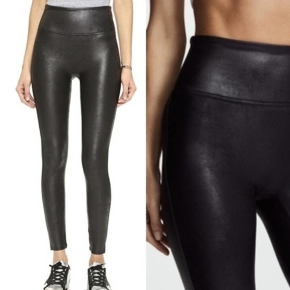 SPANX Cracked Faux Leather Leggings Black Small